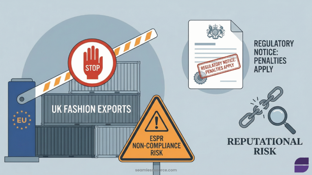 Risks for UK fashion brands failing to comply with ESPR regulations including blocked shipments and fines